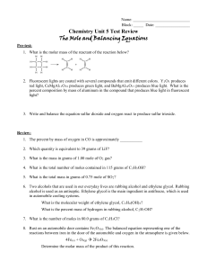 Chemistry Unit 5 Test Review The Mole and Balancing Equations