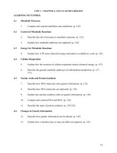 CHAPTER 4: CELLULAR METABOLISM