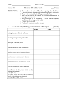 Chemistry 2100 In-Class Test 1(A)