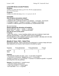 Lecture#3 Genes encode Proteins Readings: Problems: Concepts