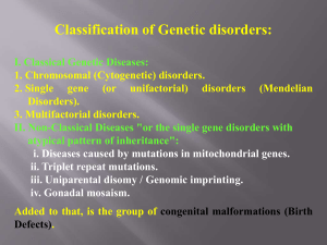 Classification of Genetic disorders: