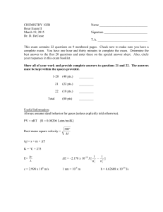 CHEMISTRY 102B Name Hour Exam II March 19, 2015 Signature