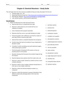 Chapter 6: Chemical Reactions – Study Guide