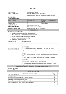 SYLLABUS COURSE TITLE Managerial Finance Faculty/Institute