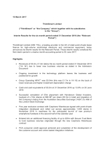 15 March 2017 ThinkSmart Limited (“ThinkSmart” or “the Company