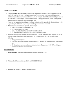 Honors Chemistry 2 Chapter 10 Test Review